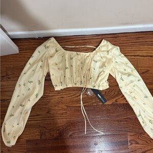 Fashion Nova Yellow Ruched Long Sleeve Crop Top